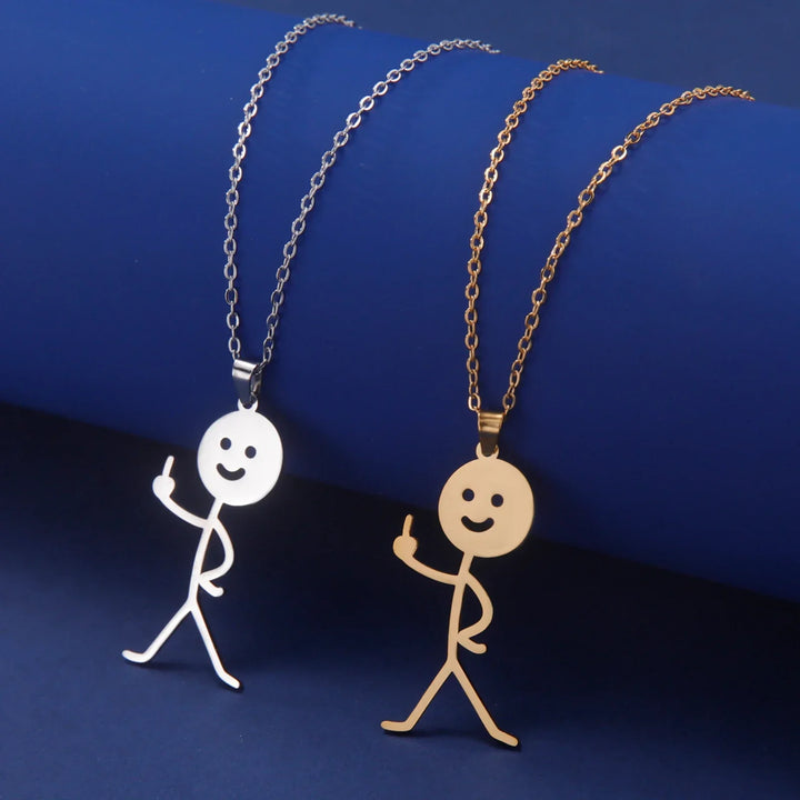BowLift | Cute Punk Funny Middle Finger Stickman Necklace
