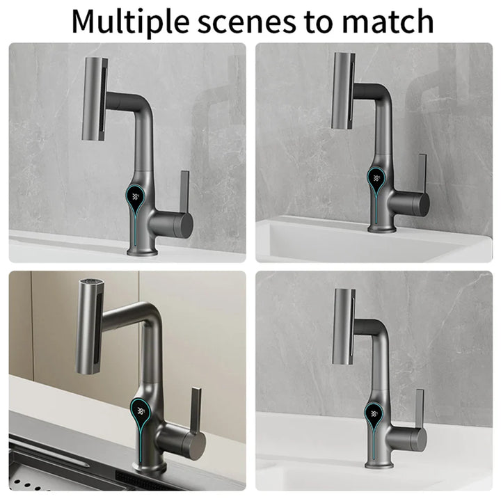 BowLift | Faucet with Waterfall Jet Temperature Display and Adjustable Sprayer