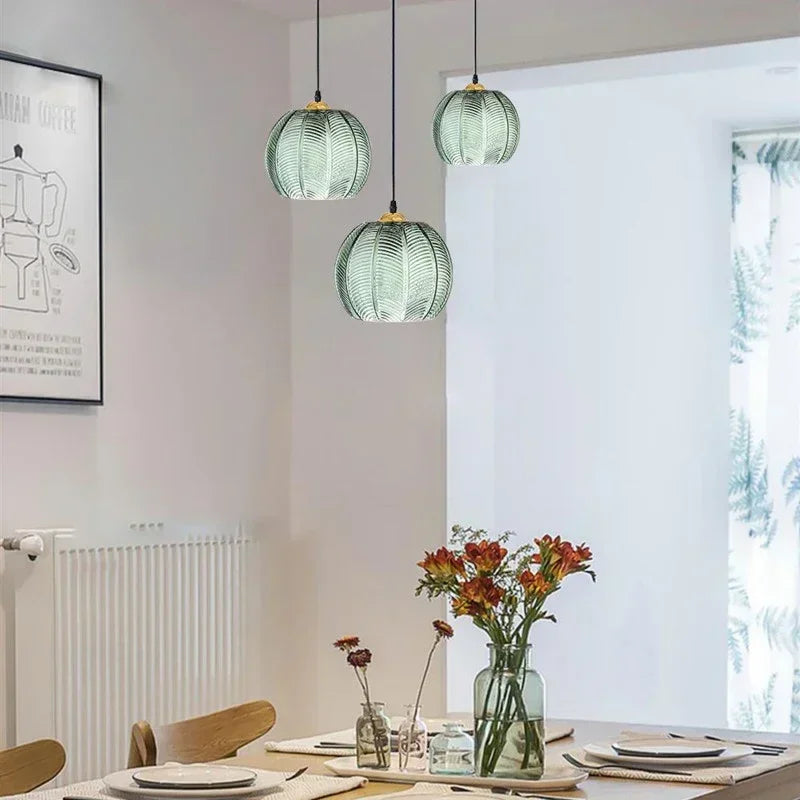 BowLift | Scandinavian Glass Pendant Lamp with Green Leaf Pattern