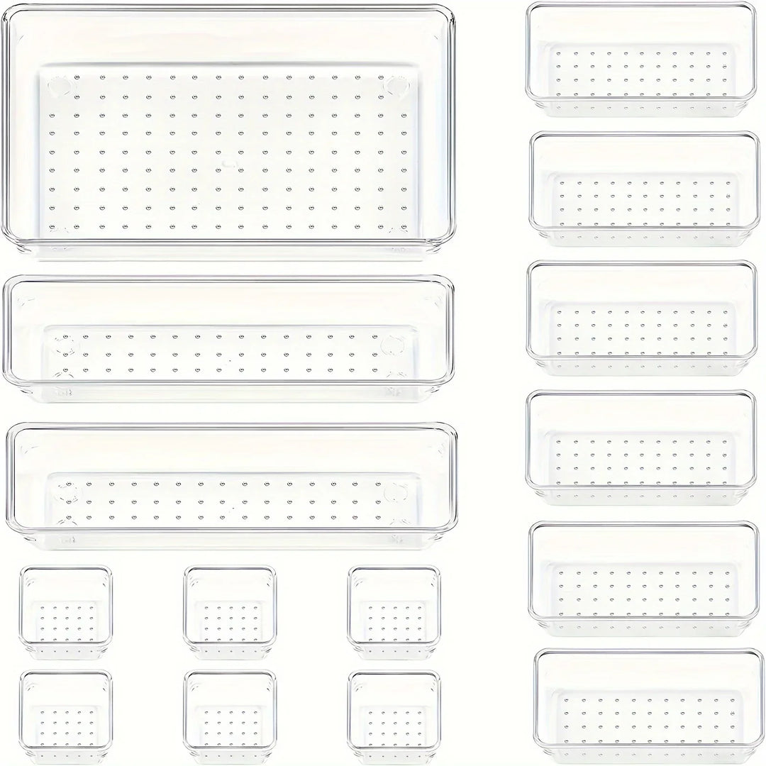 BowLift | Clearyx Organizer Set | 18-piece Transparent | Modular & Stackable | For Bathroom, Kitchen & Office