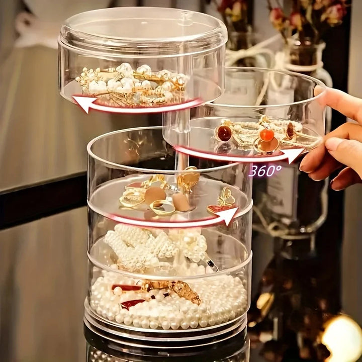 BowLift | Rotaviva Jewelry Box | 360° Rotatable & Dustproof | 5 Layer Organizer | Transparent & Compact