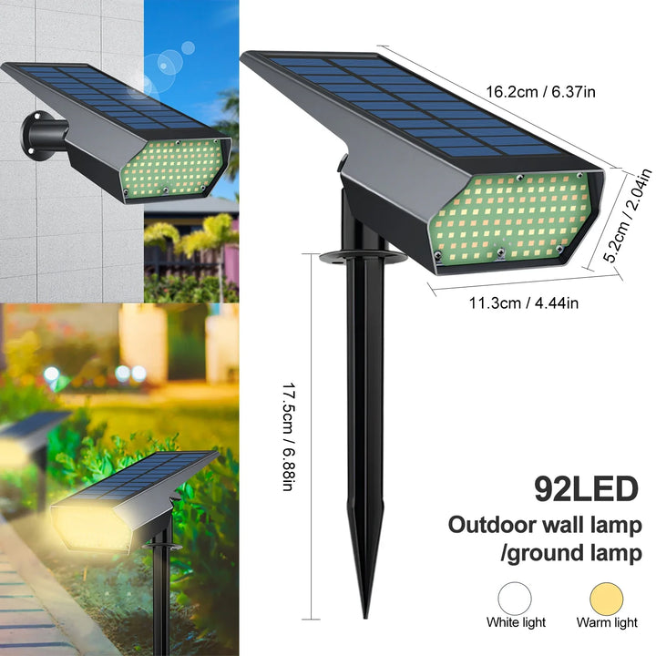 BowLift | Solar-Spotlight LumiYard 92LED | 2-colored garden lighting (Warm-/Cool white) | IP65 waterproof & automatic dusk sensor