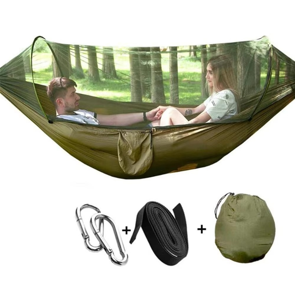 BowLift | 2-Person Outdoor Hammock with Mosquito Net - Portable Parachute Fabric Camping Bed
