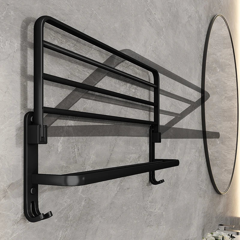 BowLift | EasyFold Black Wall-Mounted Folding Towel Rack – Space-Saving & Stylish Bathroom Storage