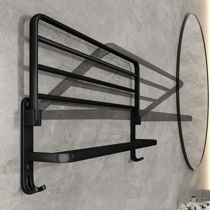 BowLift | EasyFold Black Wall-Mounted Folding Towel Rack – Space-Saving & Stylish Bathroom Storage