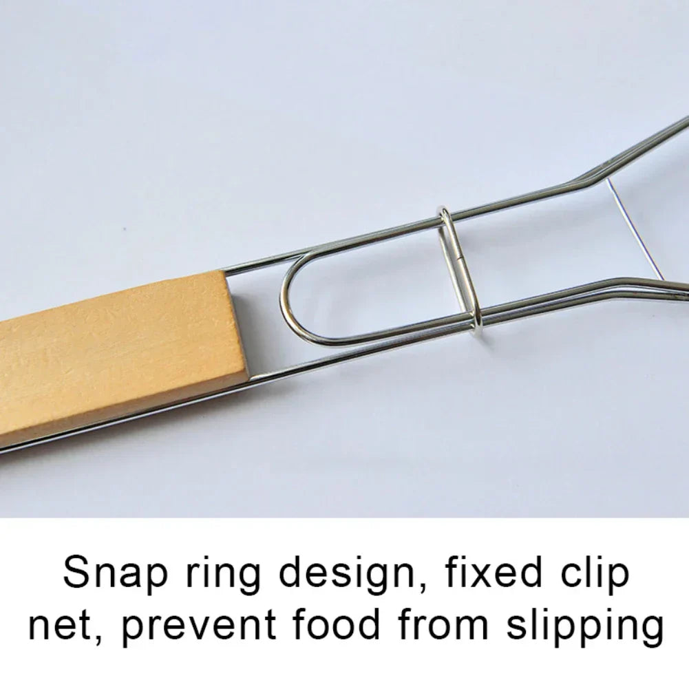 BowLift | GrillFold FlexClip | Non-stick & Compact | With Wooden Handle | For Fish & Vegetables