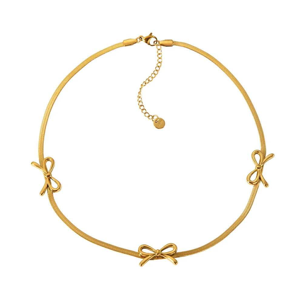 BowLift | 18k Feminine Bow Herringbone & Dainty Pearl Necklace