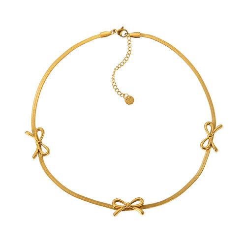 BowLift | 18k Feminine Bow Herringbone & Dainty Pearl Necklace