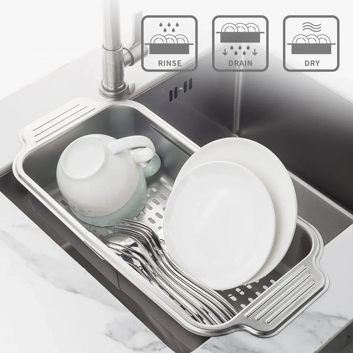 BowLift | Retractable Over Sink Stainless Steel Vegetable Drain Basket