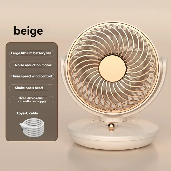 BowLift | BreezeLoop Table Fan with 360° Rotation | USB Fan with 3 Speeds & Battery | Quiet & Compact | For Office, Bedroom & Home