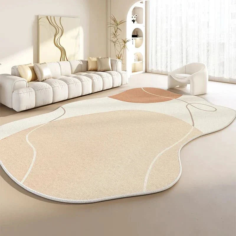 Japanese-Style Plush Area Rug with Irregular Shape and Non-Slip Backing