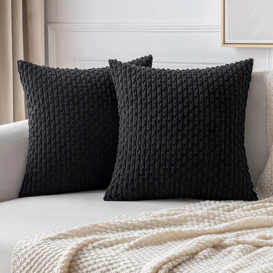 BowLift | Soft Ribbed Velvet Decorative Pillow with Stripes in Boho Style for Sofa and Bed