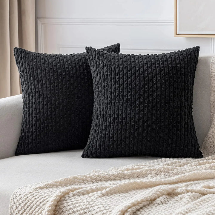 BowLift | Soft Ribbed Velvet Decorative Pillow with Stripes in Boho Style for Sofa and Bed