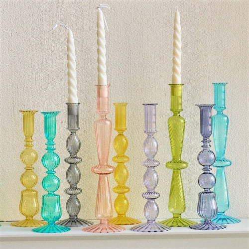 Ribbed Glass Candleholders - Pastel | Bowlift