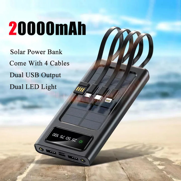 BowLift | PowerCharge Solar Power Bank | 4-in-1 cable system | Fast charging & LED flashlight