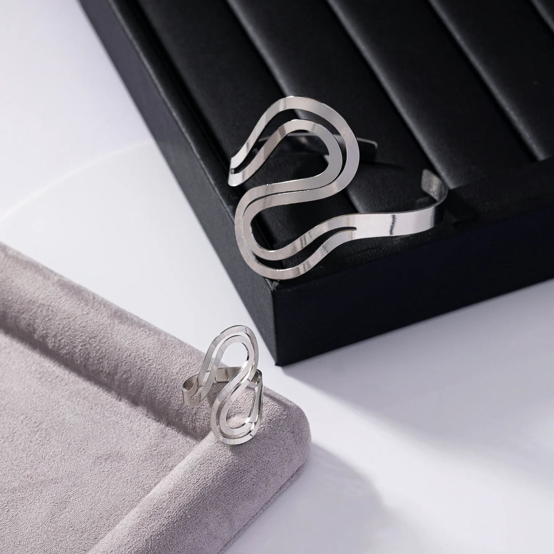 BowLift | Adjustable Modern Swirl Bracelet and Ring Set