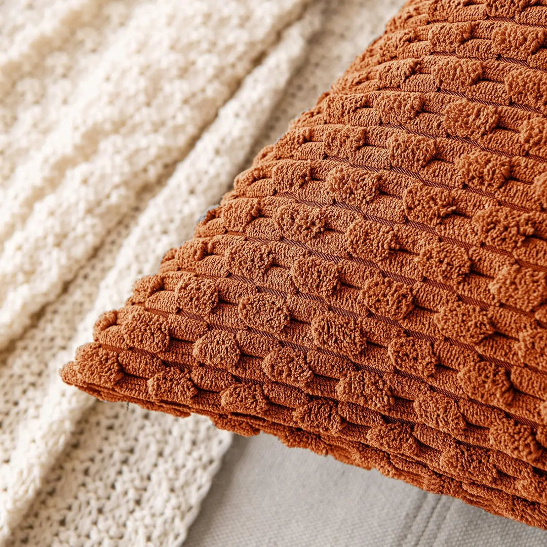 BowLift | Soft Ribbed Velvet Decorative Pillow with Stripes in Boho Style for Sofa and Bed