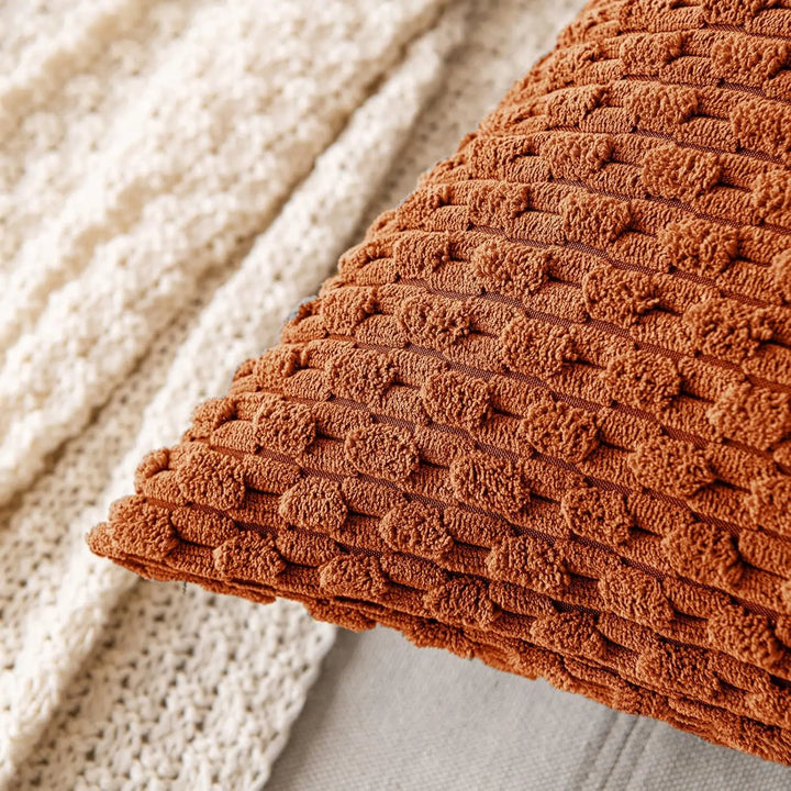 BowLift | Soft Ribbed Velvet Decorative Pillow with Stripes in Boho Style for Sofa and Bed