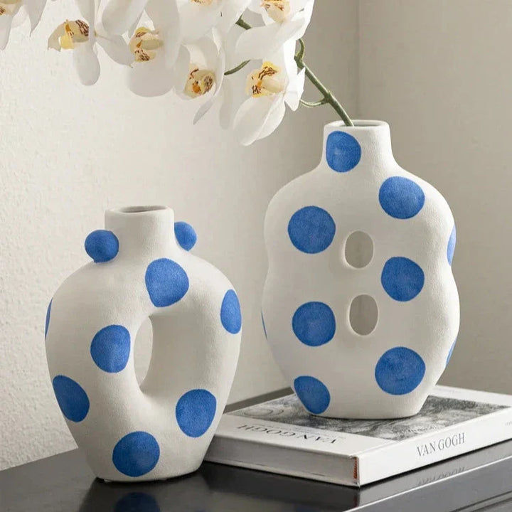 Blue Polka Dot Wonky Vase | Bowlift