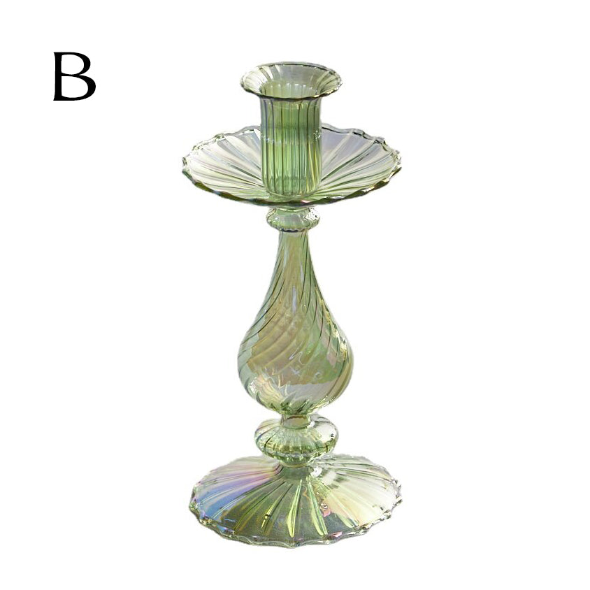 Ribbed Glass Candle Holders - Green | Bowlift