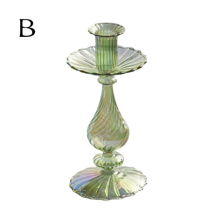 Ribbed Glass Candle Holders - Green | Bowlift