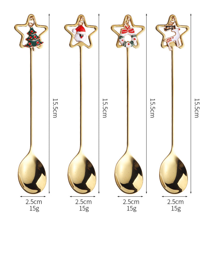Stainless Steel Christmas Pendant Coffee Stirring Spoon Set