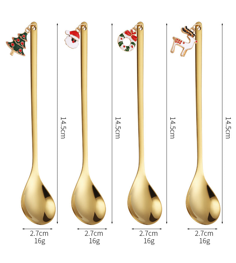 Stainless Steel Christmas Pendant Coffee Stirring Spoon Set