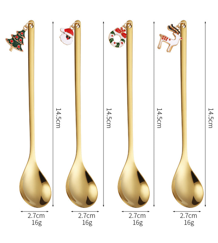 Stainless Steel Christmas Pendant Coffee Stirring Spoon Set