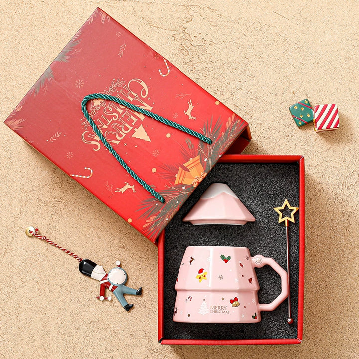 Creative Ceramic Christmas Tree Lid Spoon Mug