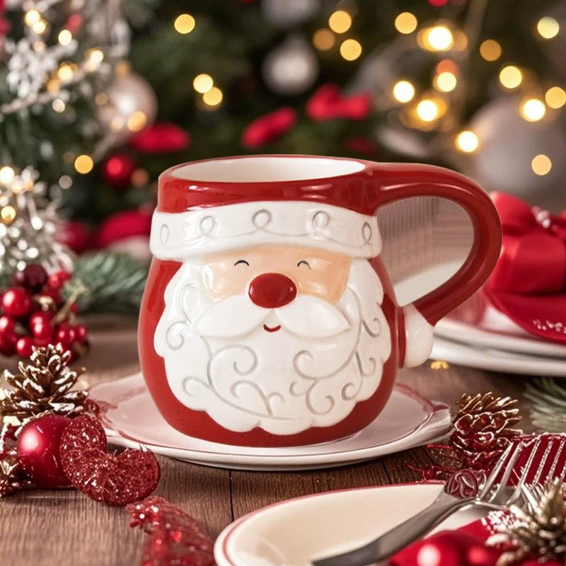 Large Relief Underglaze Santa Ceramic Mug