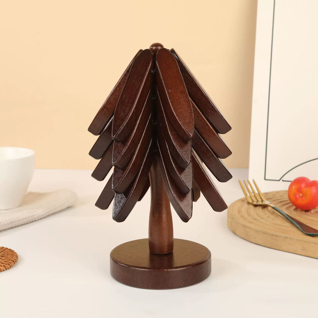 Rubber Wood Christmas Tree Anti Scald Coaster