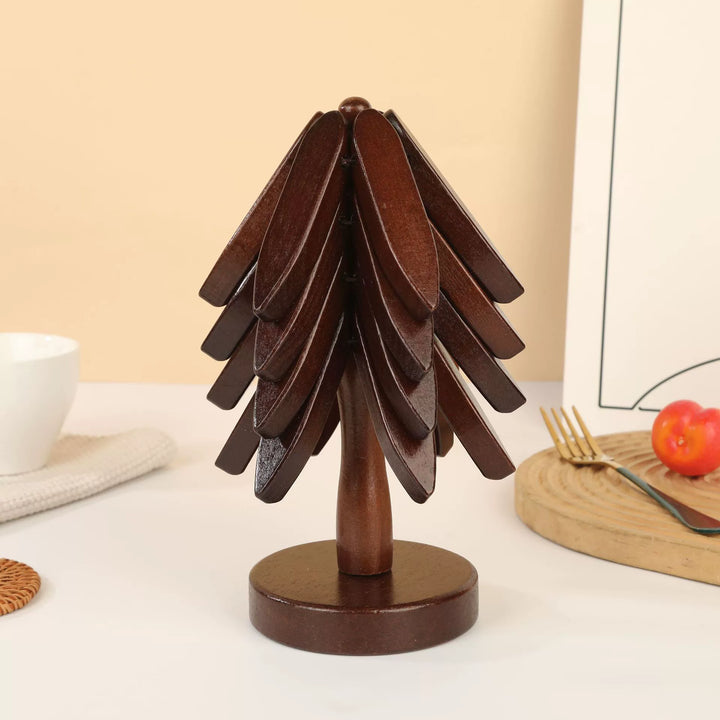 Rubber Wood Christmas Tree Anti Scald Coaster