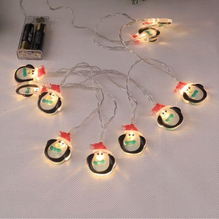 Battery-Powered Christmas LED String Lights with Snowman Designs and Multiple Lengths