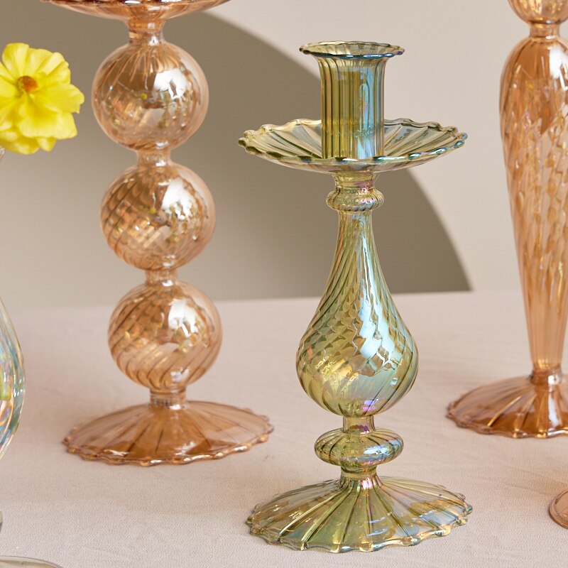 Ribbed Glass Candle Holders - Green | Bowlift