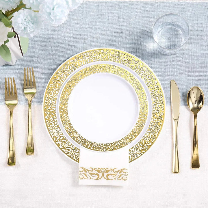 BowLift | 350pcs Disposable Gold Lace Dinnerware Set for 50 Guests