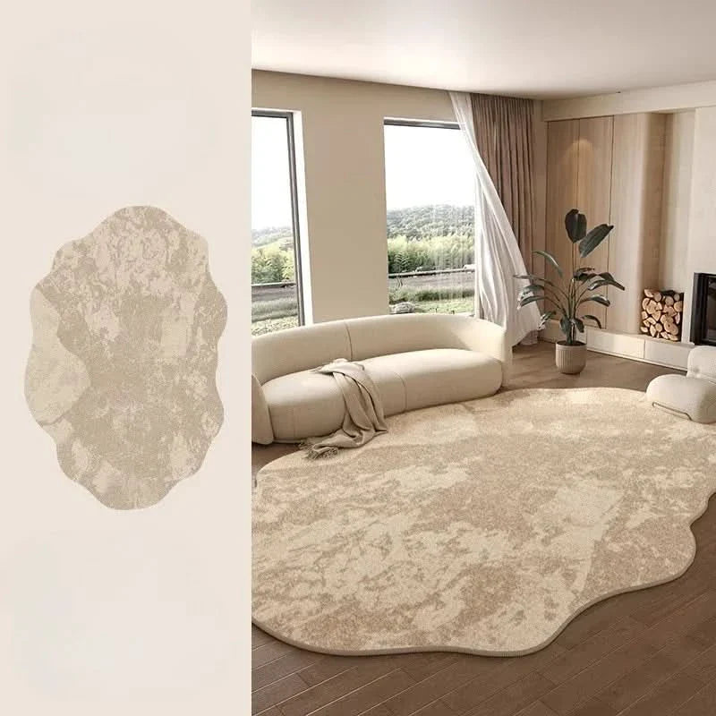 Irregular Polyester Plush Rug with Machine-Washable Surface for Bedroom and Living Room