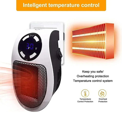 BowLift | ThermoEase 350W Compact Heating Device | Wall Socket Heater with Remote Control | LED Display & Timer | 180° Rotating Plug