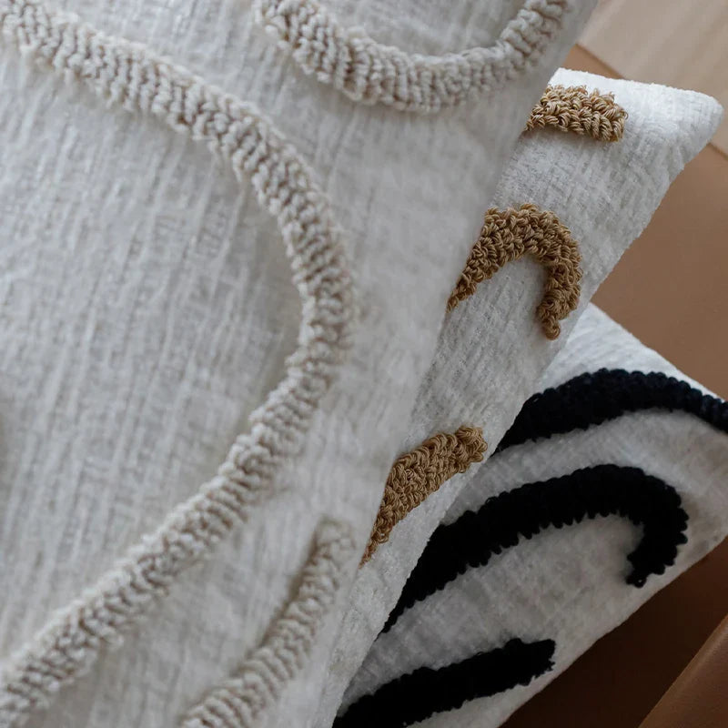 BowLift | Boho Chenille Cushion with Soft Geometric Lines for Sofa and Living Room