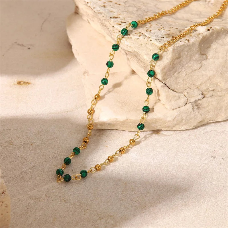 BowLift | Dainty Gold & Malachite Stone Necklace