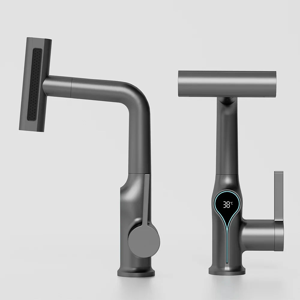 BowLift | Faucet with Waterfall Jet Temperature Display and Adjustable Sprayer