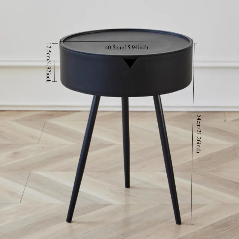 BowLift | Round Plastic Side Table with Storage Space and Mobile Design