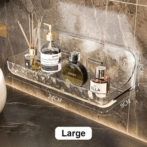 BowLift | Transvia Wall Shelf | Transparent & Adhesive | Residue-Free | For Bathroom, Kitchen & More