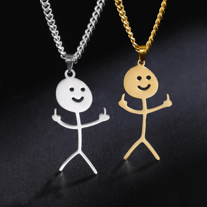 BowLift | Cute Punk Funny Middle Finger Stickman Necklace