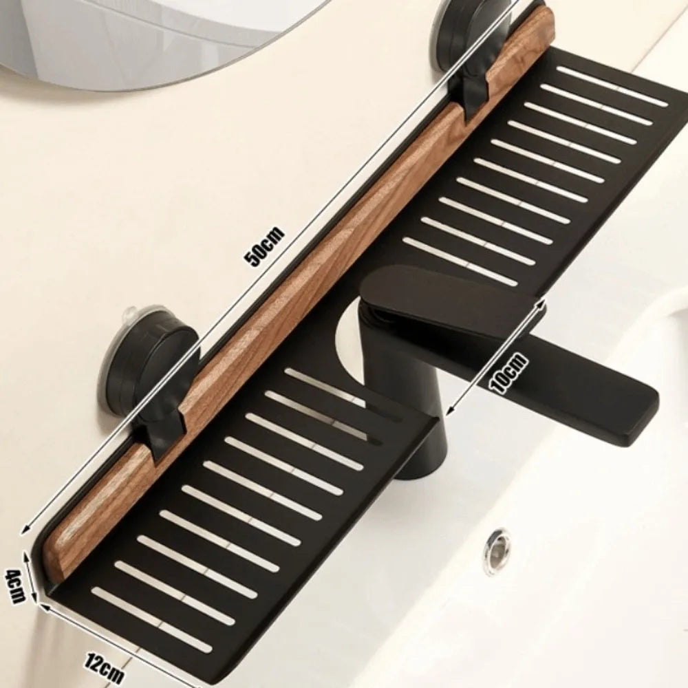 BowLift | Over Sink Suction Cup Walnut Bathroom Rack