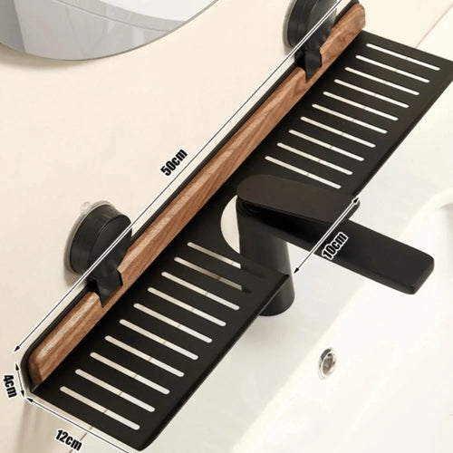 BowLift | Over Sink Suction Cup Walnut Bathroom Rack