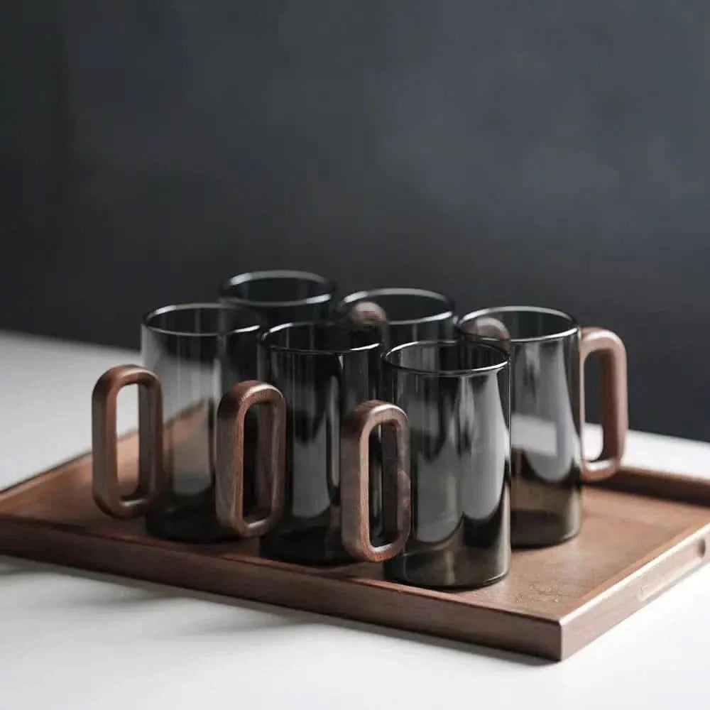 BowLift | Rustic Wooden Handle Heat-Resistant Glass Mug – 350ml