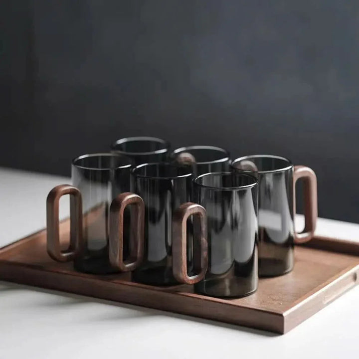 BowLift | Rustic Wooden Handle Heat-Resistant Glass Mug – 350ml