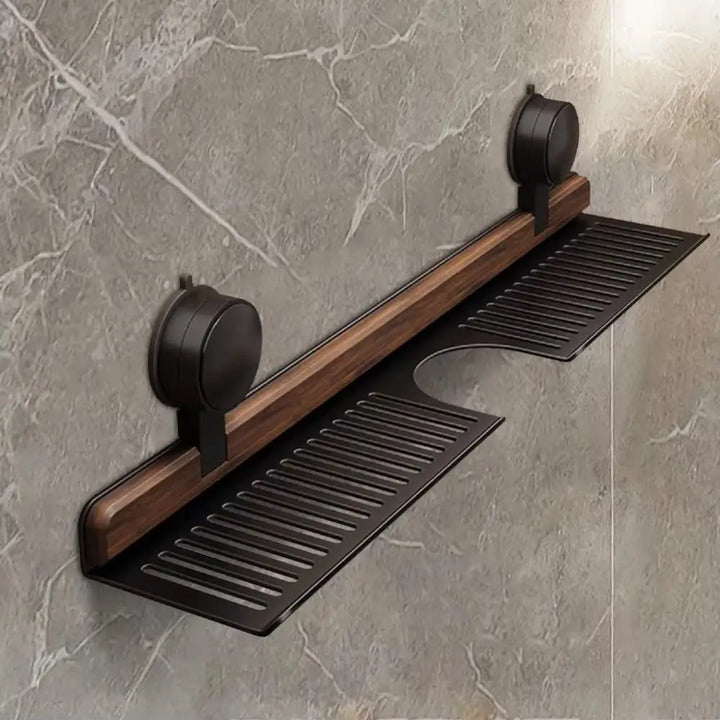 BowLift | Over Sink Suction Cup Walnut Bathroom Rack
