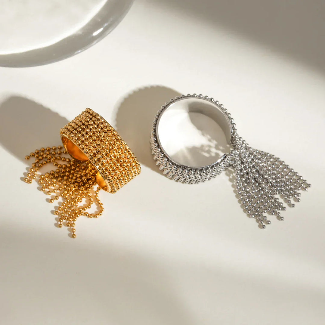 BowLift | 18K Gold Tassel Statement Adjustable Ring