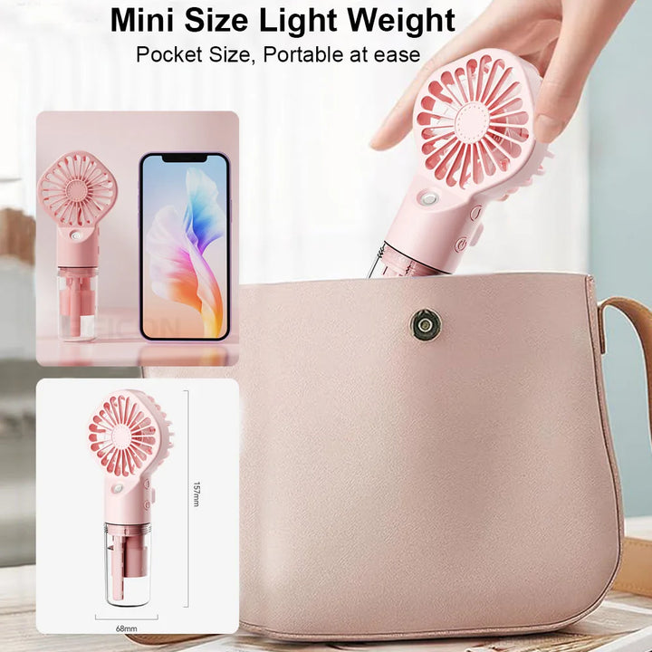 BowLift | Brisella Air Mini Hand Fan with Air Humidifier | 4-Stage Spray Function | USB Rechargeable | Portable & Quiet
